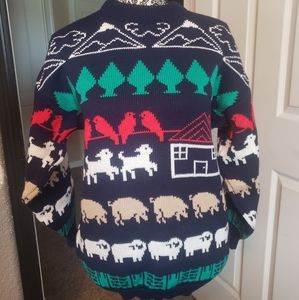 1980's Vintage Stefanel Knit Farm Sweater Sz S Navy Blue Milan